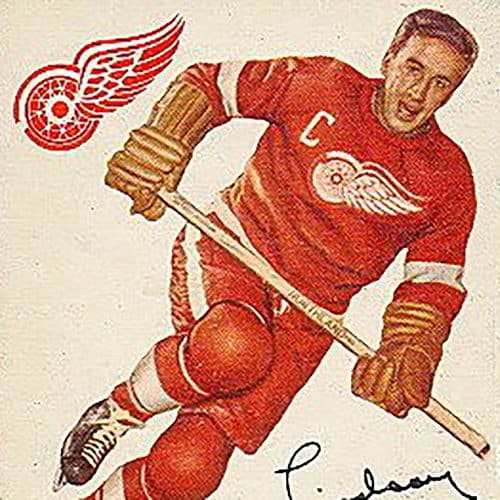 Vintage illustration of Ted Lindsay in Red Wings uniform