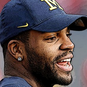 Close-up photo of Braylon Edwards wearing U of M cap.